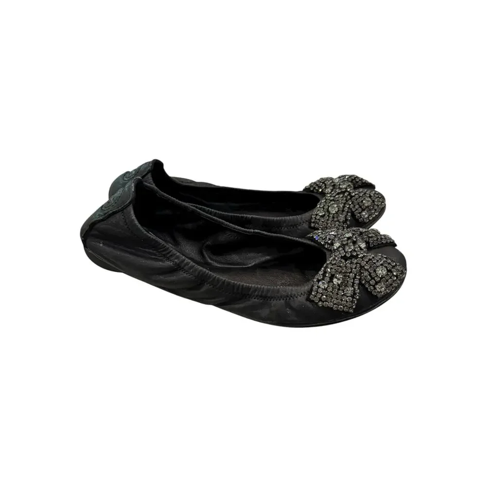 Tory Burch Eddie V Embellished Bow Ballet Flats Black Women’s 6.5M